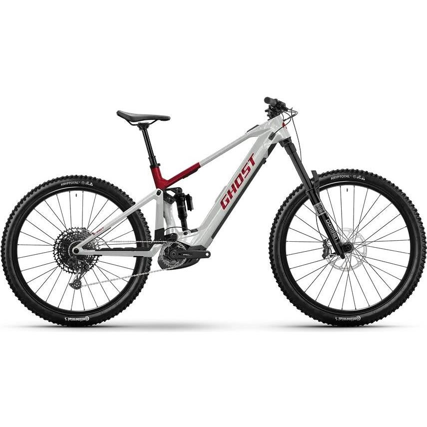 El MTB Ghost E-Riot Advanced Misty Grey/Rebel Red Glossy