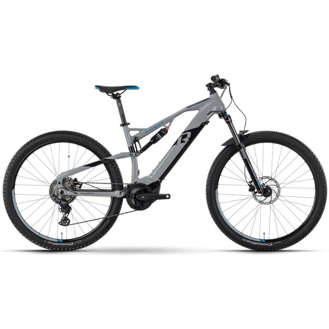 El MTB Raymon FullRay 130E 5.0 Grey/Black/New Blue