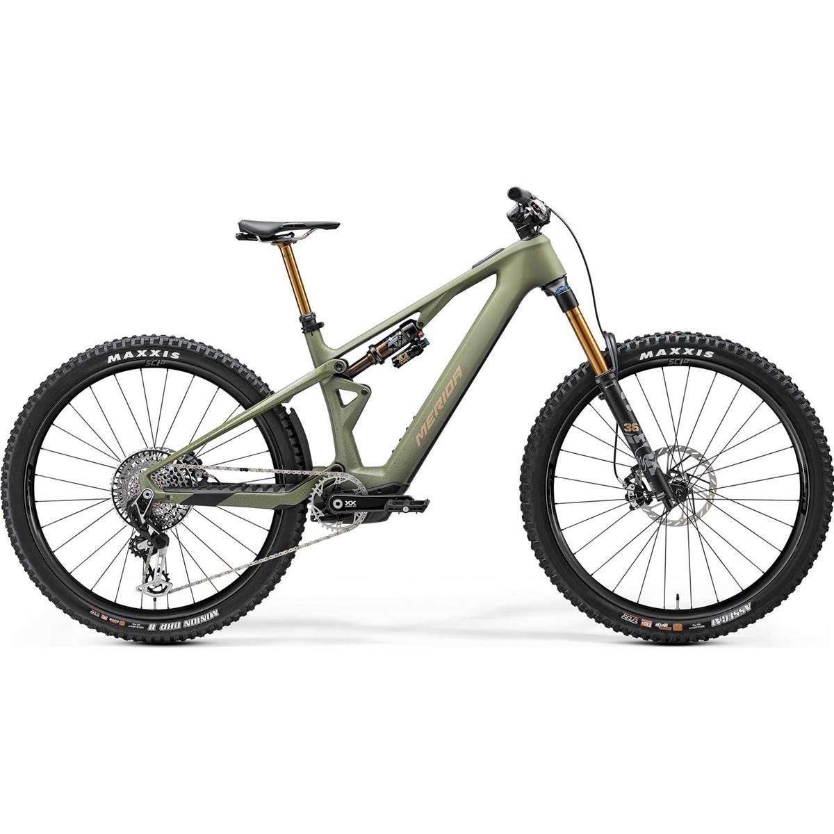El MTB Merida eOne-Sixty SL 10K Silk Anaconda Green/Brown Dots