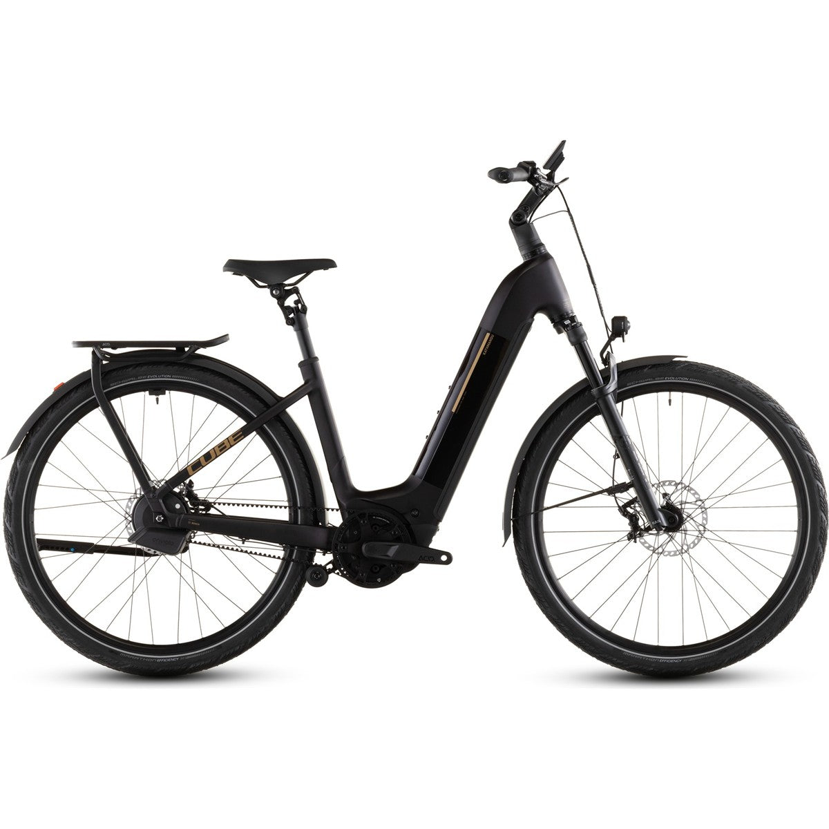 Hybridcykel el Cube Kathmandu Hybrid Comfort SLX 800 Low Solareclipse/Gold