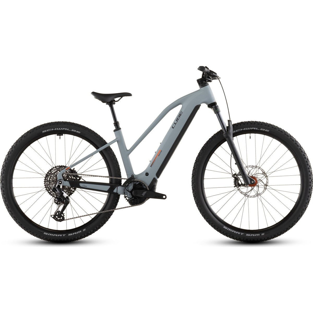 El MTB Cube Reaction Hybrid Race 800 Mid Vulcan/Orange