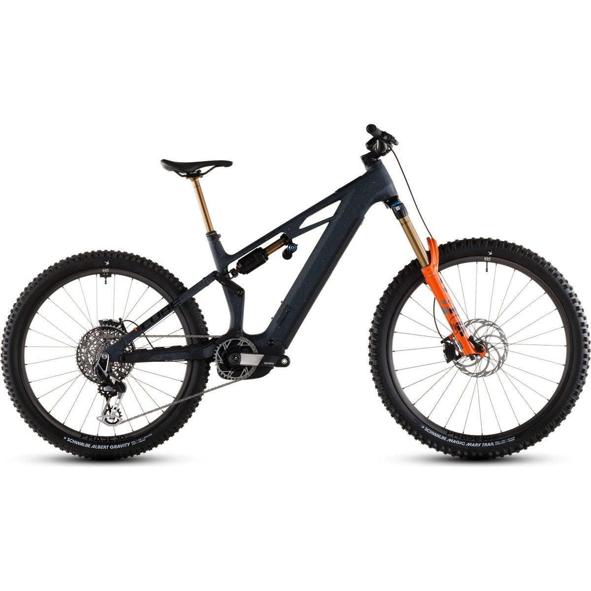 El MTB Cube Stereo Hybrid ONE77 HPC SLT 800 Galaxy/Orange