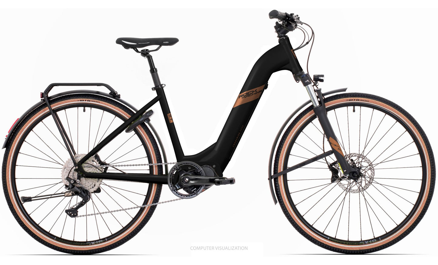 Elcykel Hybrid Rock Machine Crossride E500 Touring Svart/Koppar