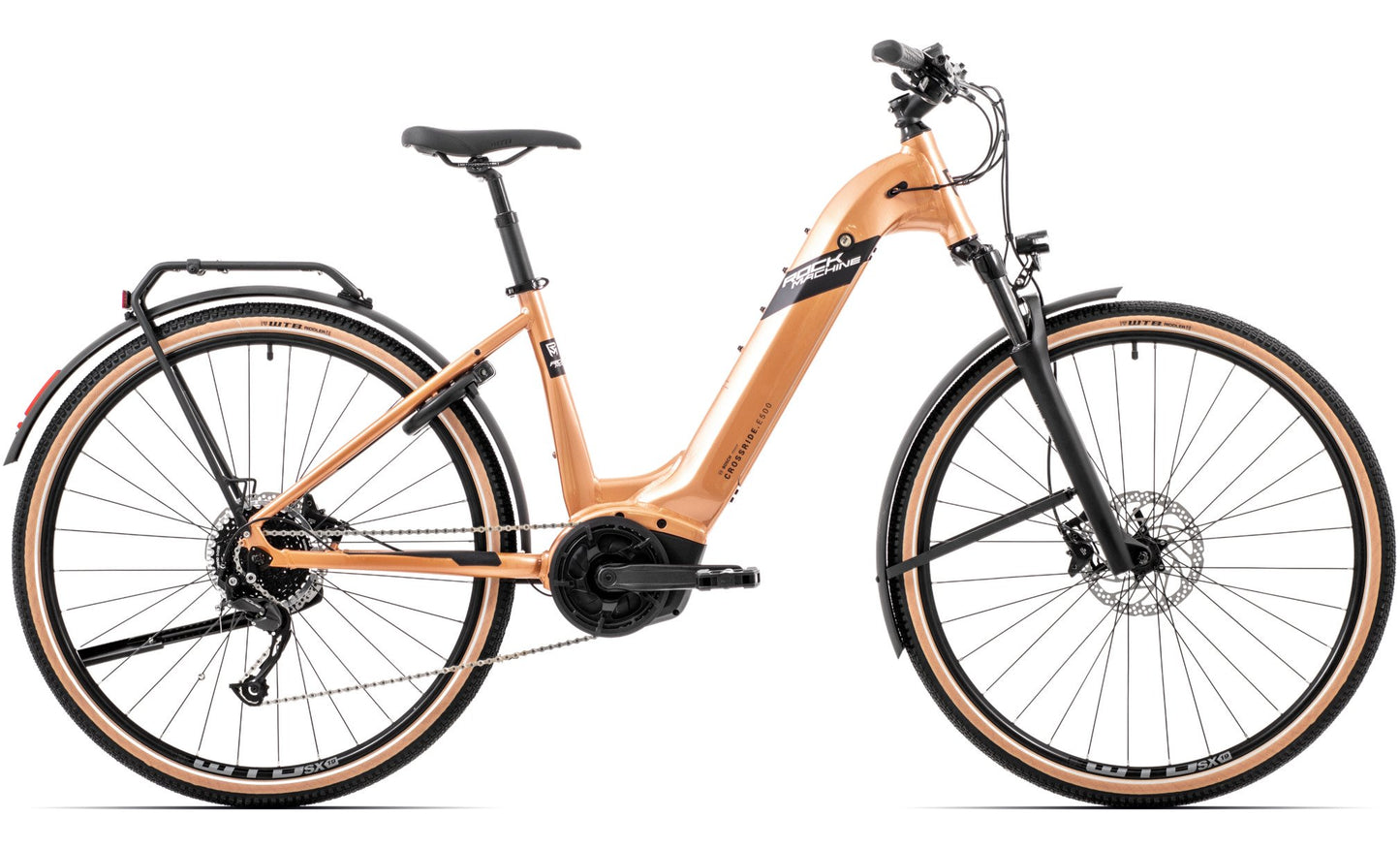 Elcykel Hybrid Rock Machine Crossride E500 B Touring Koppar