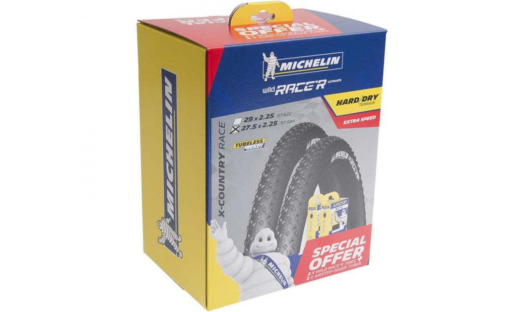 Däck + Slang Kit Michelin Wild Race'R kit 27,5x2,25" (57-584) vikbart svart 2 st däck + 2 st slang med prestaventil