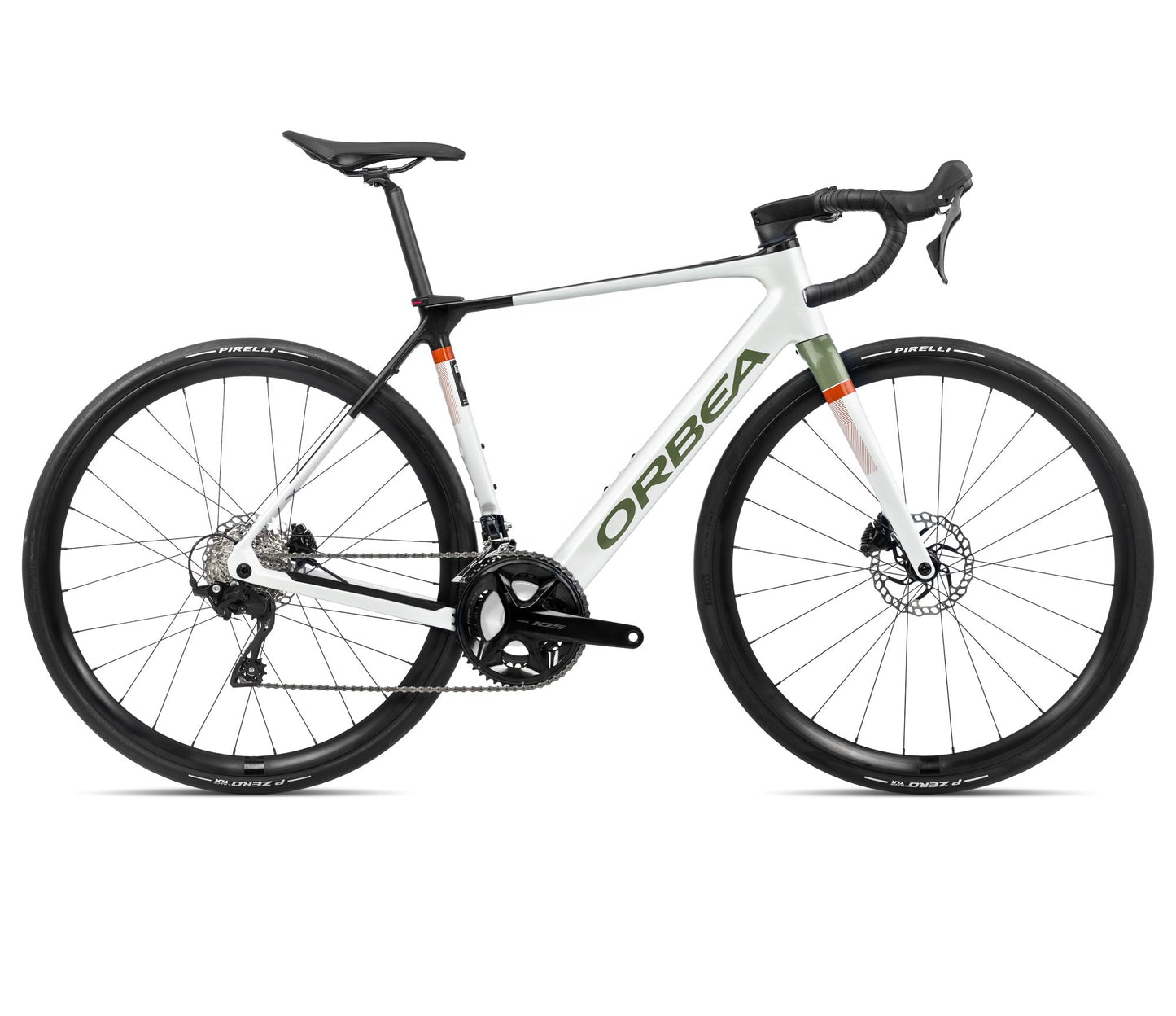 EL-Racer Orbea Gain M30 White Chic-Metallic Green Artichoke Gloss