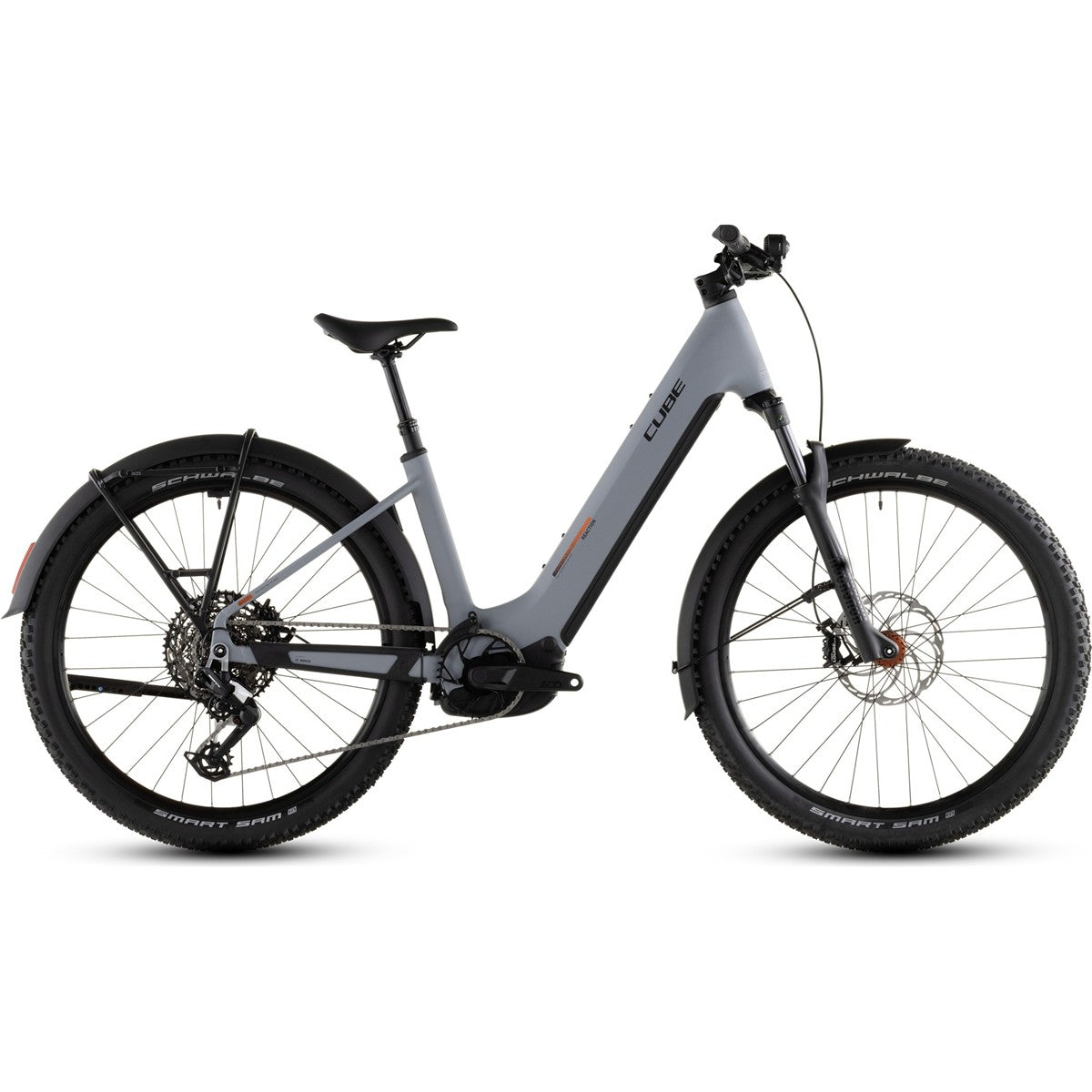 El MTB Cube Reaction Hybrid Race 800 FE Low Vulcan/Orange