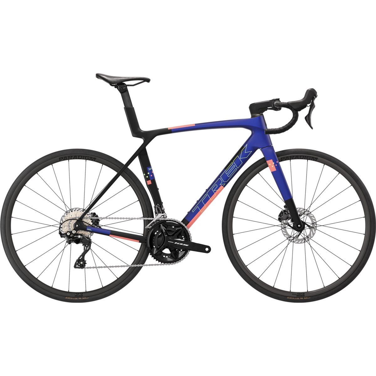 Racercykel allround Trek Madone SL 5 Gen 8 Matte Cobalt/Trek Black/Living Coral