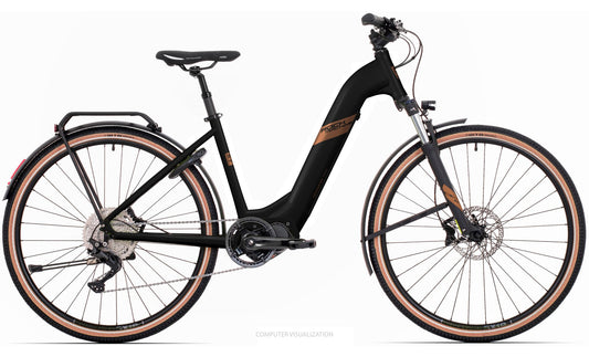 Elcykel Hybrid Rock Machine Crossride E500 Touring Svart/Koppar