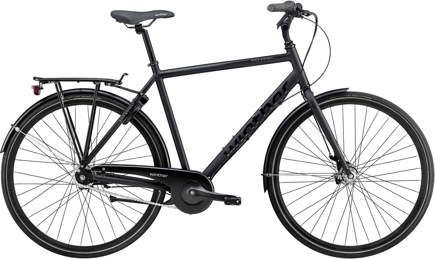 Herrcykel Black Winther 3 7-växlad svart